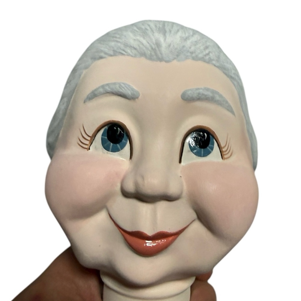 Ceramic Grandma Head with Blue Eyes - Handcrafted and Painted- Vintage